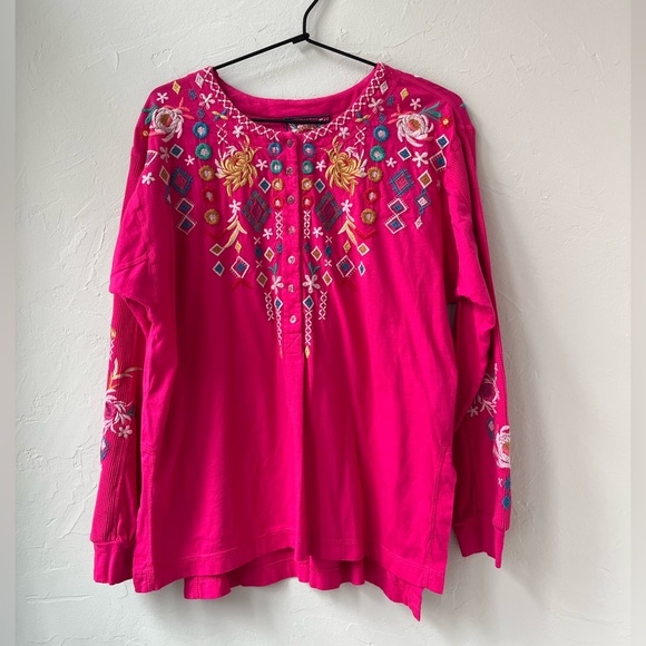 Johnny Was Tops - 💖JOHNNY WAS PRISCA THERMAL MIX HENLEY TOP IN MOB PINK S